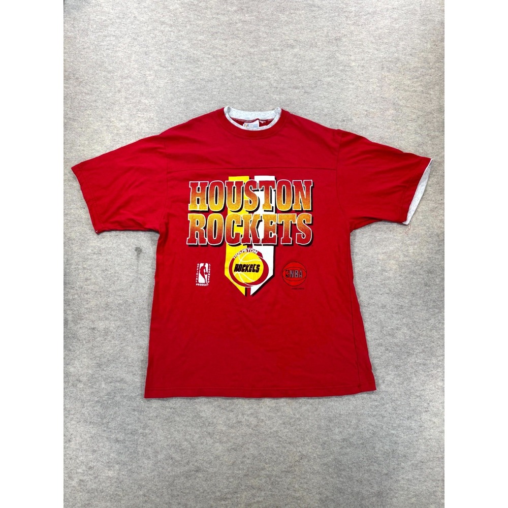 Vintage Houston Rockets T Shirt Men XL Red Locker Line Double Collar Graphic 90s